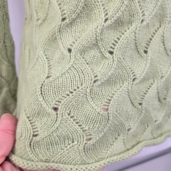 I. Magnin Two Ply Cashmere Weave Knit Scoop Neck Sweater in Apple Green - Picture 3 of 8